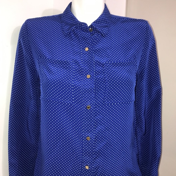 Juicy Couture Royal Blue Polka Dot Silk Button Up - Picture 3 of 13
